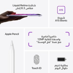 ⁦جهاز Apple ايباد ميني 2021 الجديد (8.3 انش، اتصال واي فاي ، تخزين 64 / 256 جيجا) - زهري (الجيل السادس)⁩ - الصورة ⁦2⁩